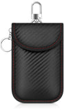 Mapasu Faraday Pouch for Car Keys – Signal Blocking RFID Case with Hook | Carbon Fiber Pattern, Waterproof Keyless Entry Protector, Black with Red Stitching (M)