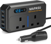 200W Car Power Inverter 12V to 240V, Portable DC to AC Converter with 2 UK Sockets & 4 USB Ports, Fast Charging Car Plug Adapter for Laptop/Phone/Small Electronics