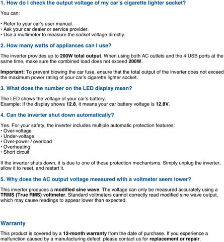 200W Car Power Inverter 12V to 240V, Portable DC to AC Converter with 2 UK Sockets & 4 USB Ports, Fast Charging Car Plug Adapter for Laptop/Phone/Small Electronics