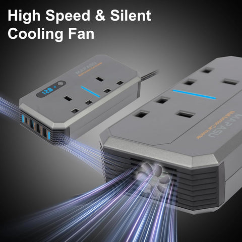 200W Car Power Inverter 12V to 240V, Portable DC to AC Converter with 2 UK Sockets & 4 USB Ports, Fast Charging Car Plug Adapter for Laptop/Phone/Small Electronics