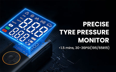 Mapasu Tyre Inflator Air Compressor – 150PSI Car Tyre Pump Cordless Portable Electric Bike Pump with Auto Shutoff, Digital Pressure Gauge, LED Light for Car Motorcycle Bicycle