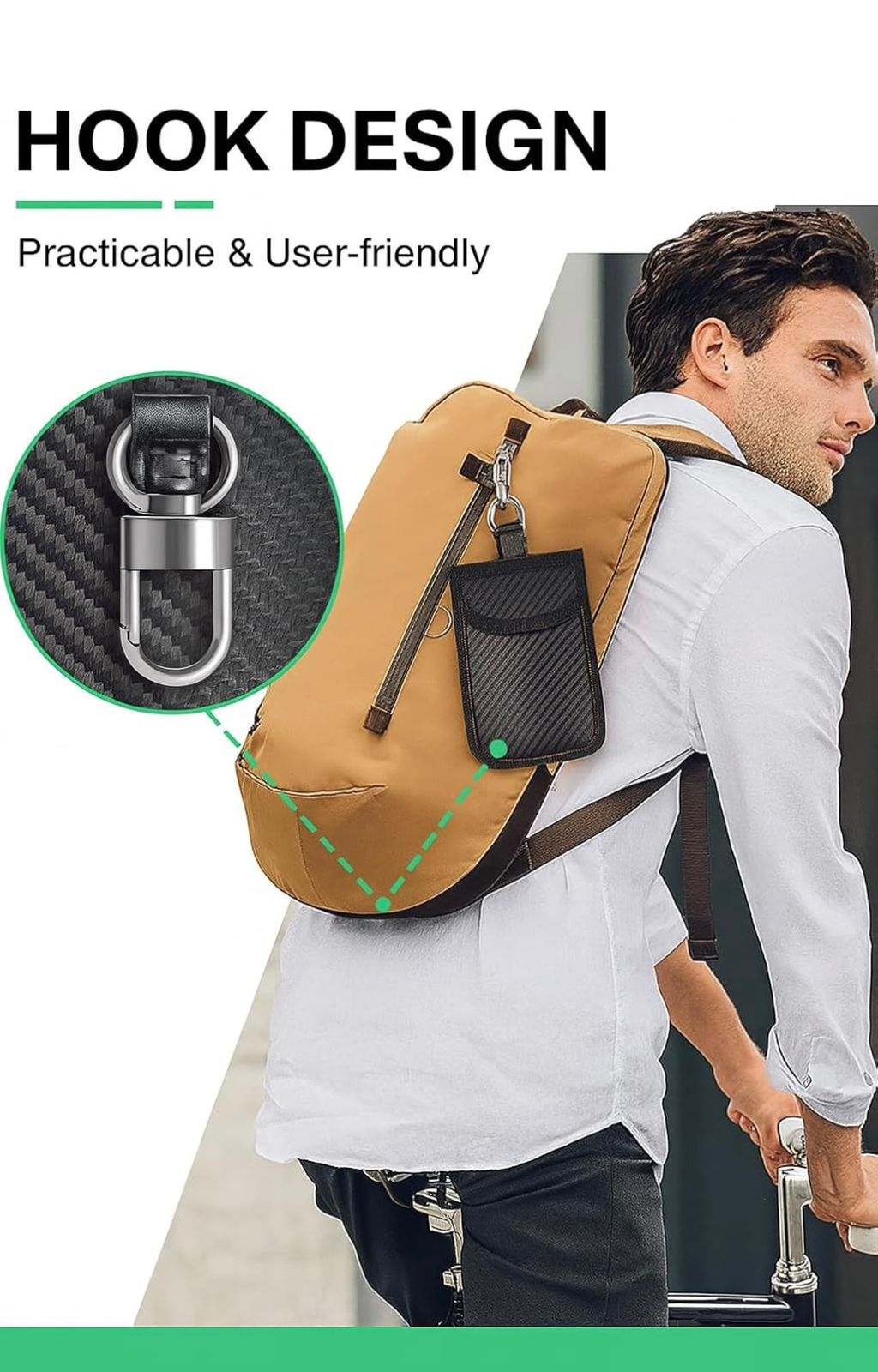 Mapasu Faraday Pouch for Car Keys – Signal Blocking RFID Case with Hook | Carbon Fiber Pattern, Waterproof Keyless Entry Protector, Black with Red Stitching (M)