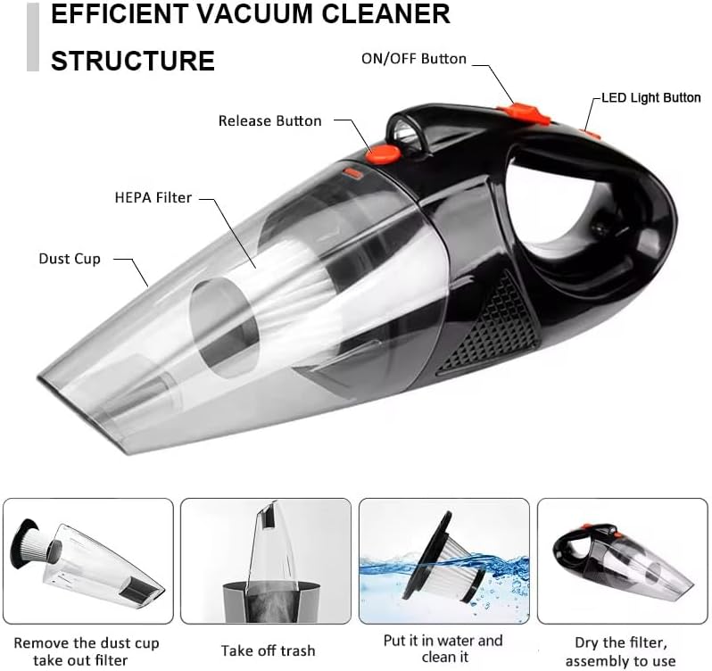Cordless Handheld Hoover – High Power Suction Vacuum Cleaner with Fast Charging, 30min Runtime & Attachments – Portable Mini Vacuum for Car, Home, Pet Hair, Carpet, Office