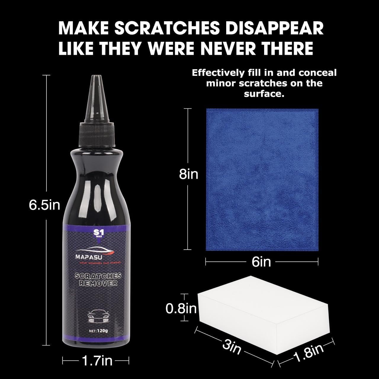 Car Scratch Remover – Auto Scratch Repair Wax & Car Paint Restorer, Swirl/Scuff Mark Remover kit with Microfibre Cloth & Sponge