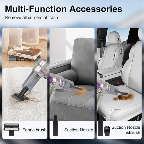 Handheld Vacuum Cleaner 22000Pa – Cordless Car Vacuum with 3-Speed Brushless Motor & Attachments – Powerful Mini Hoover for Pet Hair Upholstery & Home Cleaning