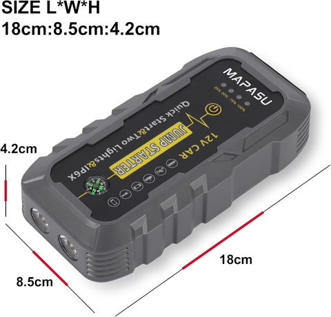 Car Jump Starter Power Pack – 3000A 12V Battery Booster with Jump Leads, USB Charger & LED Light – Compact Portable Power Bank for Flat Battery (Up to 6.0L Petrol or 4.0L Diesel)