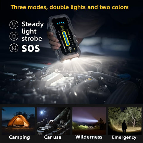 Car Jump Starter Power Pack – 3000A 12V Battery Booster with Jump Leads, USB Charger & LED Light – Compact Portable Power Bank for Flat Battery (Up to 6.0L Petrol or 4.0L Diesel)