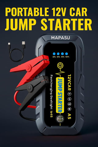 Car Jump Starter Power Pack – 3000A 12V Battery Booster with Jump Leads, USB Charger & LED Light – Compact Portable Power Bank for Flat Battery (Up to 6.0L Petrol or 4.0L Diesel)