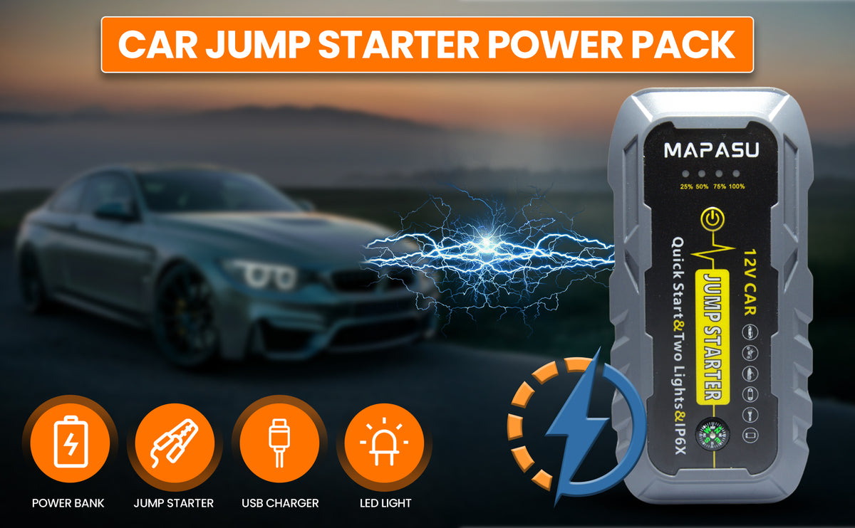 Car Jump Starter Power Pack – 3000A 12V Battery Booster with Jump Leads, USB Charger & LED Light – Compact Portable Power Bank for Flat Battery (Up to 6.0L Petrol or 4.0L Diesel)