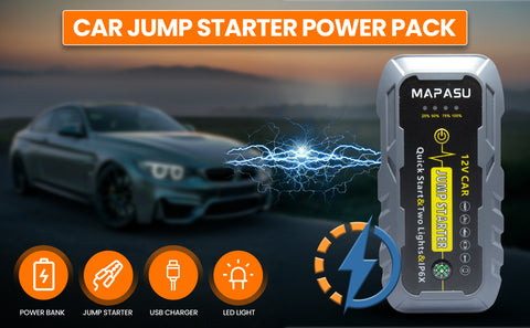 Car Jump Starter Power Pack – 3000A 12V Battery Booster with Jump Leads, USB Charger & LED Light – Compact Portable Power Bank for Flat Battery (Up to 6.0L Petrol or 4.0L Diesel)