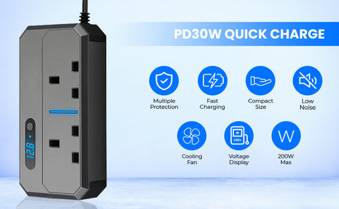 MAPASU 200W Car Power Inverter DC 12V to AC 230V – Voltage Converter with 2 UK Sockets & 4 USB Ports, Fast Charging Car Charger with Cigarette Lighter Plug – Ideal for Travel & Road Trips