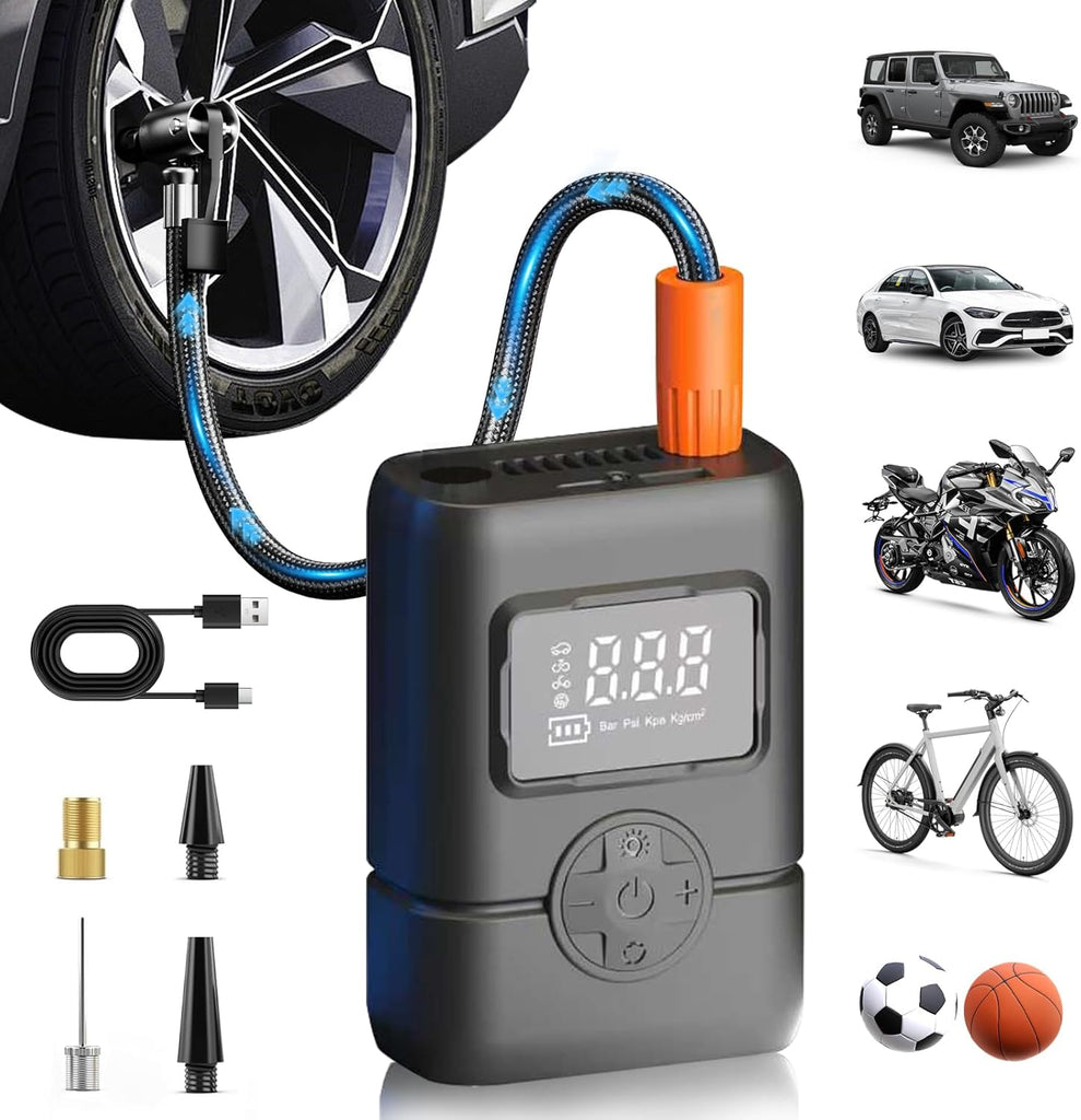 Tire Inflator Air Compressor Pump 4000mAh150PSI Electric USB Rechargeable Fr Car